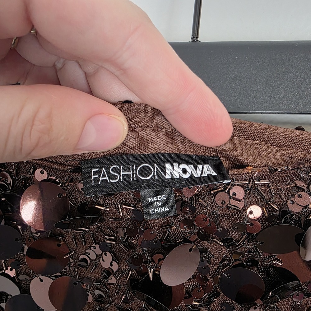Fashion Nova Brown Party Glam Event Sparkle Sundown Soiree Sequin Maxi Skirt L - Picture 3 of 8